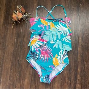 Jantzen Tropical Bandeau Tiered One Piece Size 10